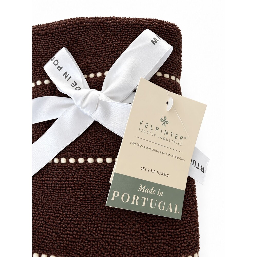 Felpinter Fingertip Towels Set of 2 Made in Portugal Brown White Stripes Luxury - Picture 5 of 12